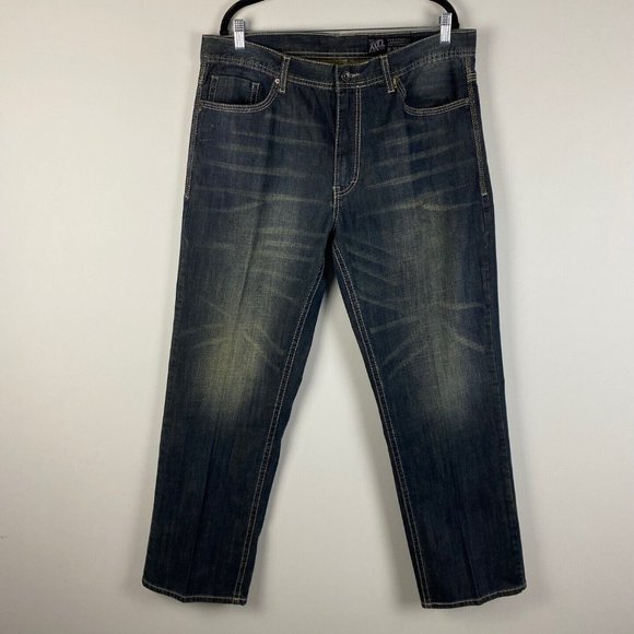 TK Axel Treadwell Relaxed Straight Mens Jeans Size 38x32 Dark Wash Denim Casual - Picture 1 of 10